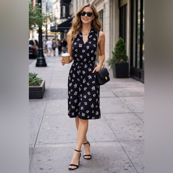 Anne Klein Dresses & Skirts - ANNE KLEIN Women's Black & Gray Floral Sleeveless Waist Defining Midi Sundress